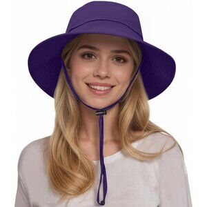 Unisex Purple 100% Nylon Wide Brim Uv Protection With Chin Strap Hunting Sun Hat